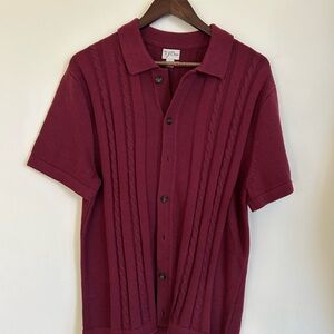 J. Crew Maroon Cable Knit Short Sleeve Button Up Polo